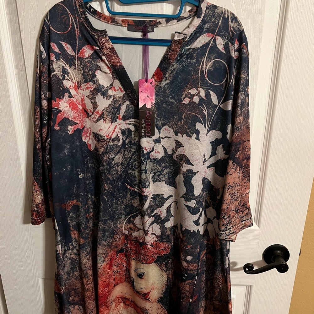 Azalea Tunic by Firmiana, 1X, New with tag! 3/4 sleeve, jersey type fabric